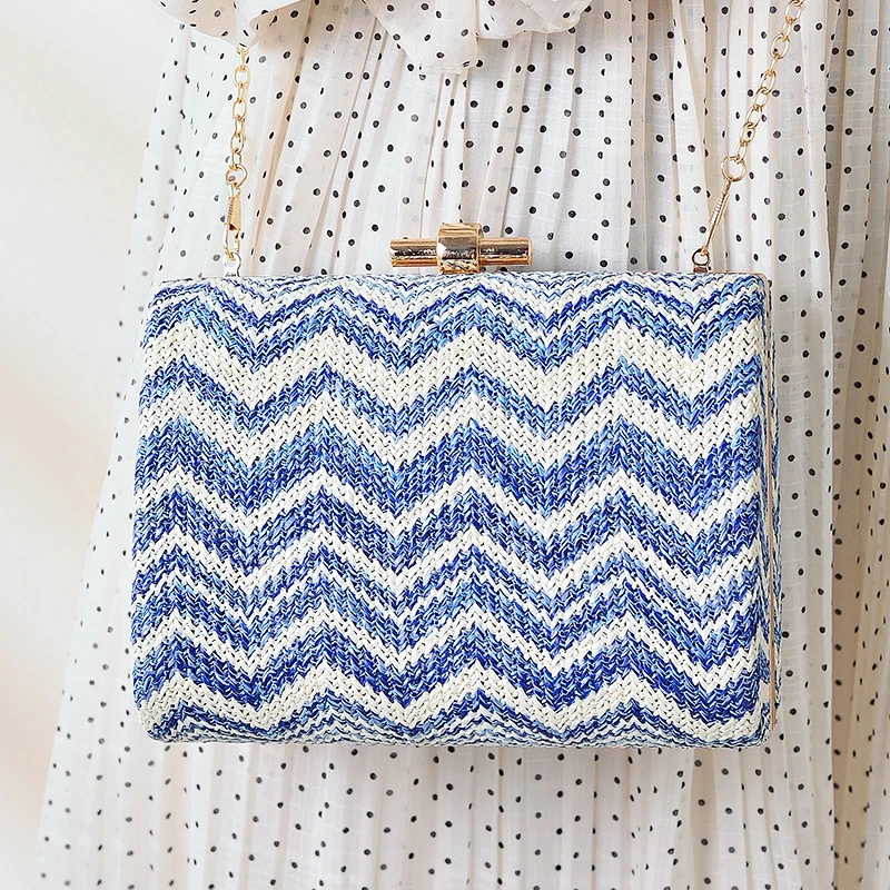 Green and Blue Bags Luxury Designer Wedding Handbags for Women Waves Straw Phone Crossbody Bag Party High Quality Clutch Purses