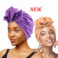 women big flower turban caps muslim elastic headscarf hijab india hat islamic headwrap solid color chemo hat hair accessories