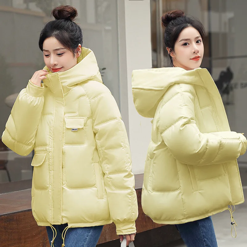 Bright Face Hooded Jacket Woman Winter 2023 Oversize Thin Down Parka Spring Fluffy New In Outerwear Shirts and Blouses Coat