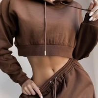 2021 autumn and winter new womens two piece solid color hooded long sleeved sweater fleece sports fashion trousers casual suit