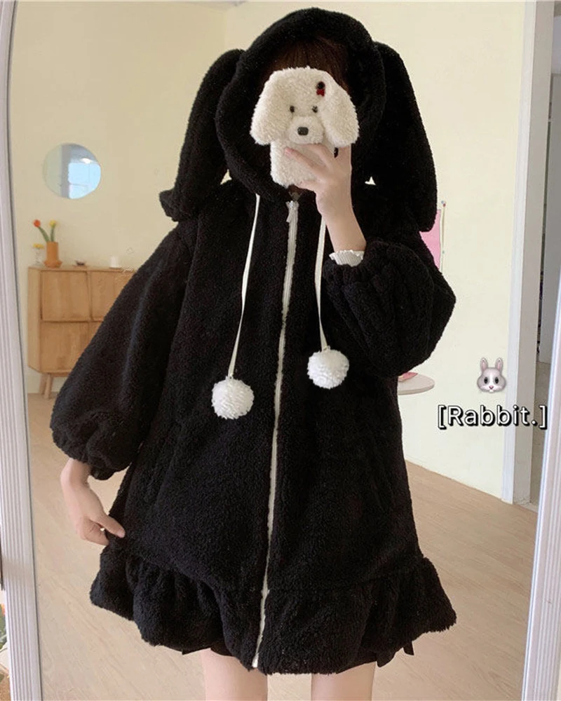 

Kawaii Anime Bunny Ear Hoodies For Women Sweet Lovely Fuzzy Fluffy Rabbit Sweater Tops Cosplay Jacket Coats