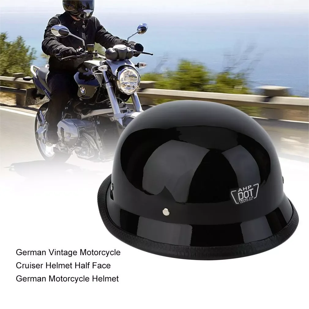 1X M/L/XL Vintage Motorcycle Cruiser Helmet Half Face German Helmet Motorcycle Helmet Bright Black Car-styling DOT enlarge