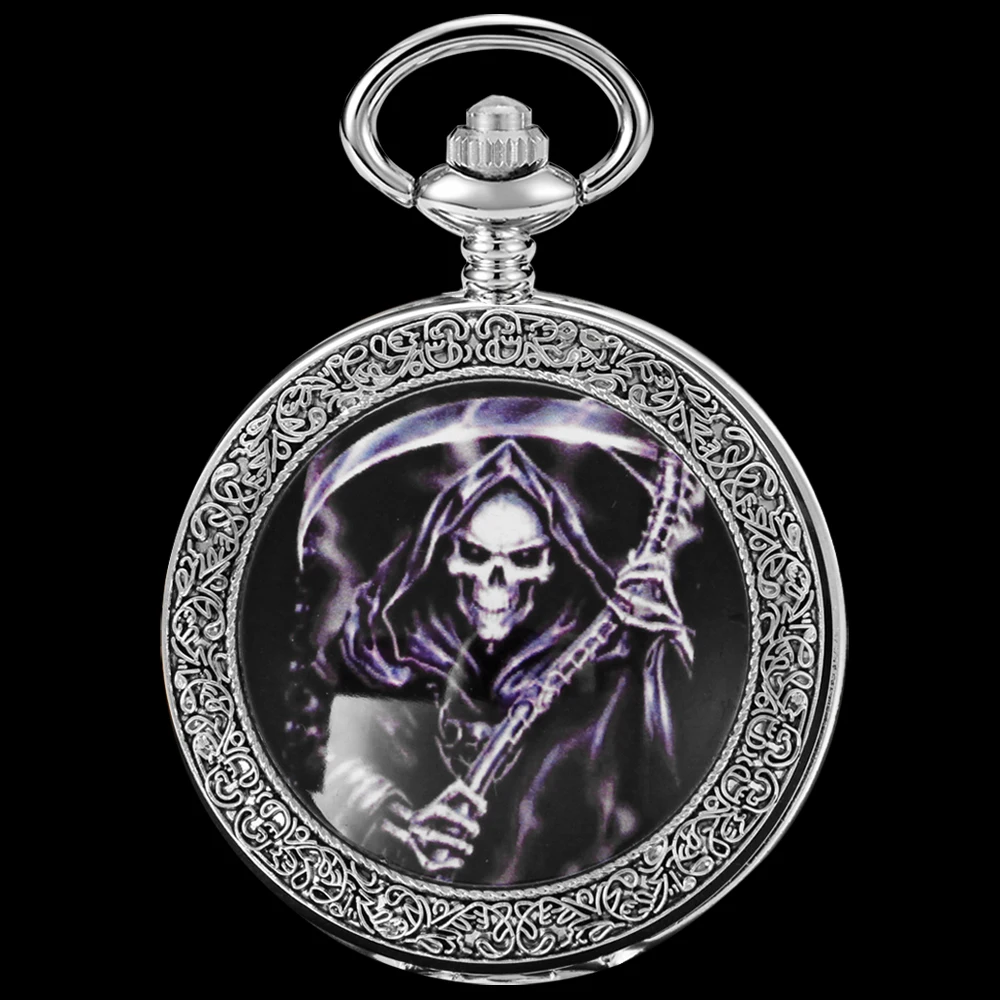 

High Quality Large Skeleton Death Pattern Quartz Pocket Watch Vintage Steampunk Men's and Women's Necklace Waistchain Clock