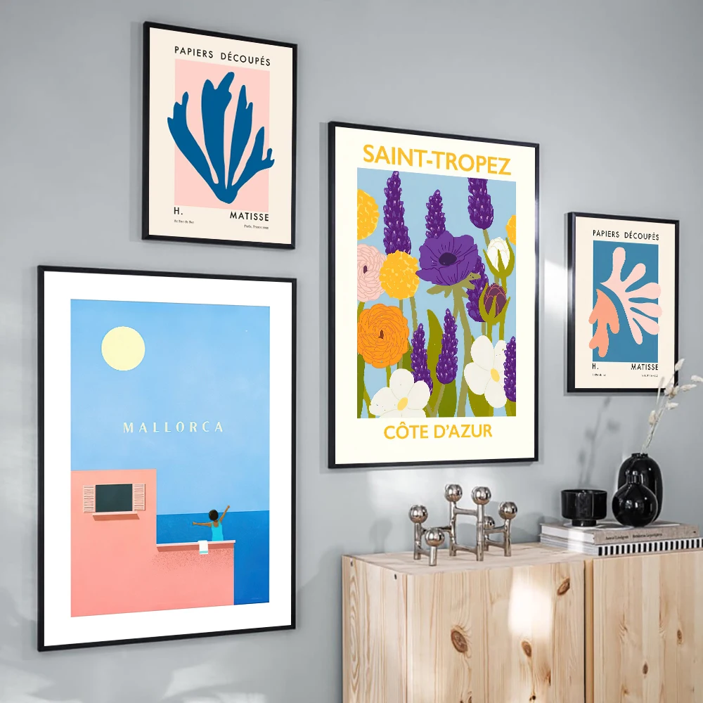 

Abstract Nordic Matisse Pink Orange Blue Poster Flower Canvas Painting Mallorca Nordic Wall Art Pictures Livingroom Decor