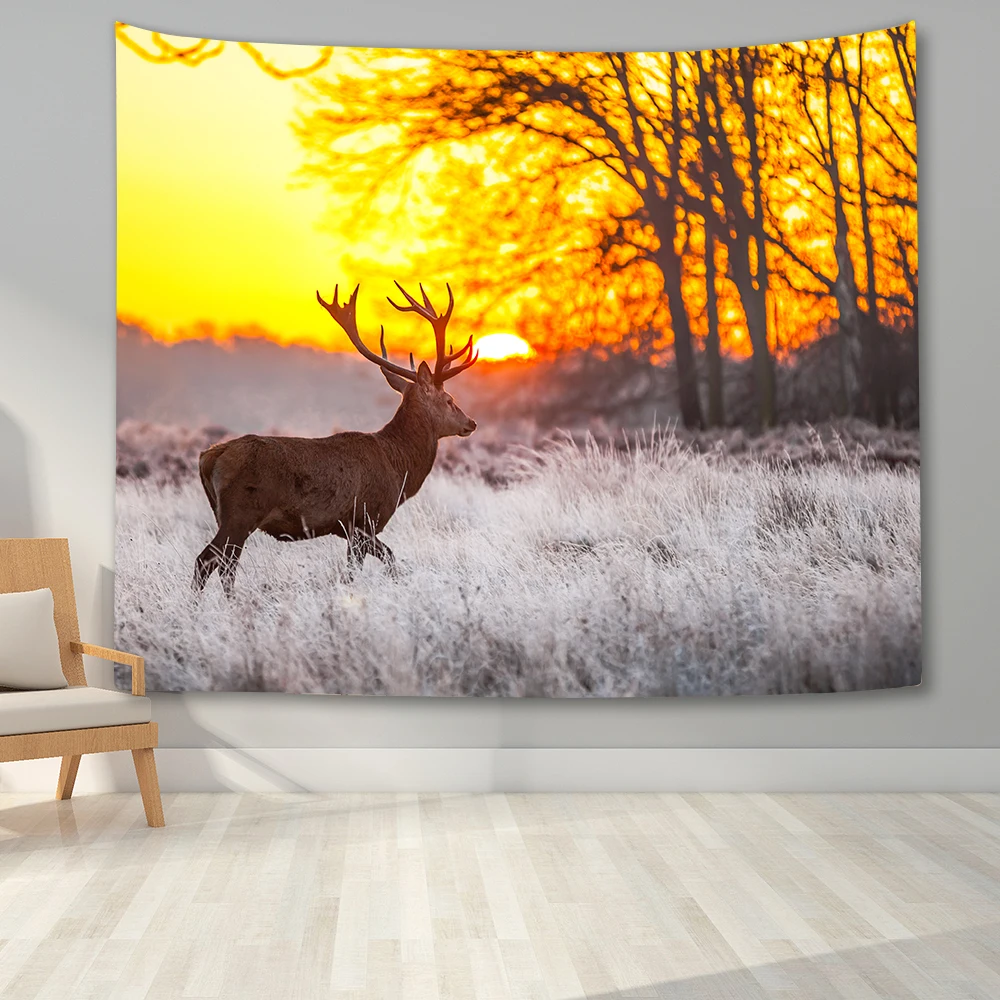 Зимний гобелен в виде страны чудес олень Настенный декор подвесной лес для