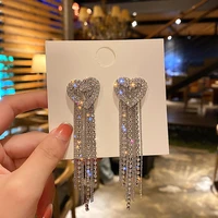 2022 new full diamond peach heart tassel earrings long earrings fashion shiny earrings party jewelry beautiful gifts wholesale