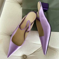 leisure women shoes summer slingback purple sandals elegant pointed toe slip on sandalias mujer chunky heels street chaussure