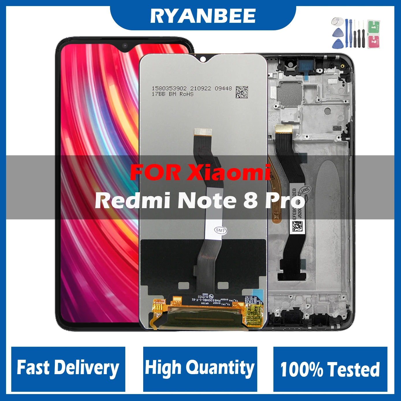 Фото ЖК-дисплей 6,53 дюйма для Xiaomi Redmi Note 8 Pro, сенсорный экран, дигитайзер, запасные части для Redmi Note 8 Pro, 10 касаний №1