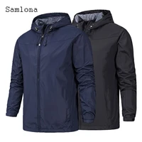 samlona plus size men hooded tops outerwear autumn fashion pockets zipper jackets 2022 spring new outdoor casual hoodie coats