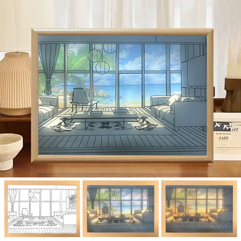 

Creative Photo Frame Table Lamps Led Light Painting Framed USB Plug Dimming Lamp Wall Artwork Picture Frames for Bedroom Decor