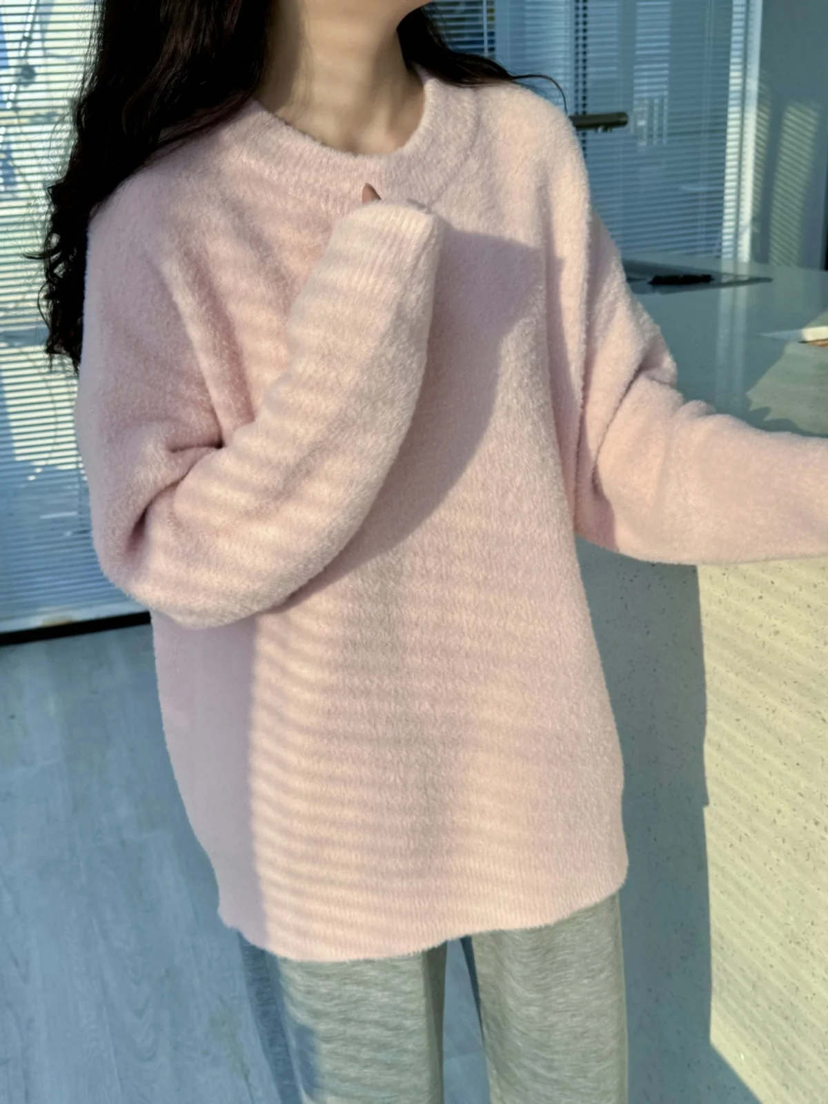 Осенне-зимний розовый свитер женский свободный однотонный норковый бархатный
