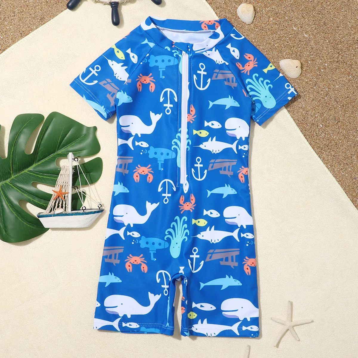 

Быстросохнущий цельный купальник для девочек и мальчиков, детские спортивные топы с коротким рукавом для детей, пляжный купальный костюм д...