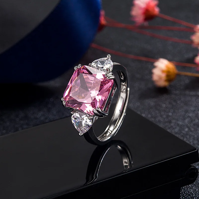 

100% 925 Sterling Silver Origin Pink Crystal Gemstone Ring for Women Wedding Bands CRYSTAL Anillos De Anel Bizuteria Rings