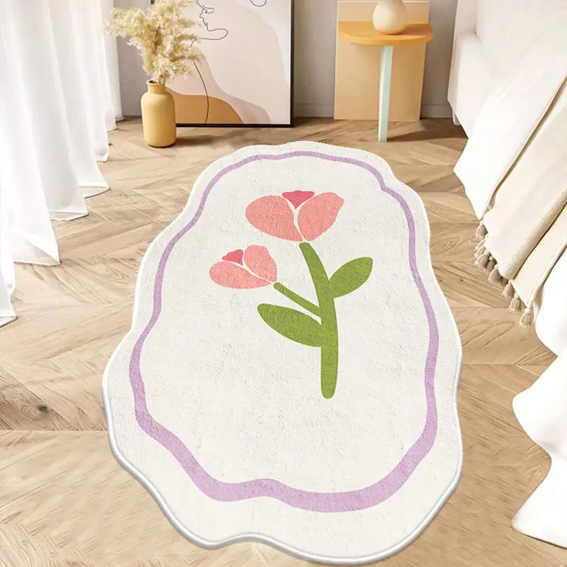 

Ins Blue Campanula Flower Fluffy Plush Carpet Rug Long Non-Slip Soft Doormat Bedside Kids Baby Playmat Living Bedroom Mat 러그