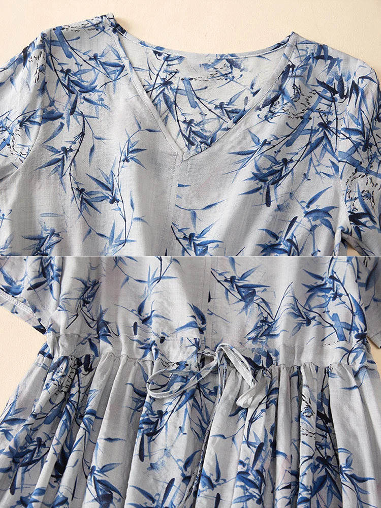 Винтажные женские длинные платья с принтом бамбуковых листьев новинка 2023 года