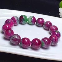 natural red ruby rare gemstone bracelet round beads stretch 14mm ruby zoisite bracelet women men best gift fine jewelry aaaaa