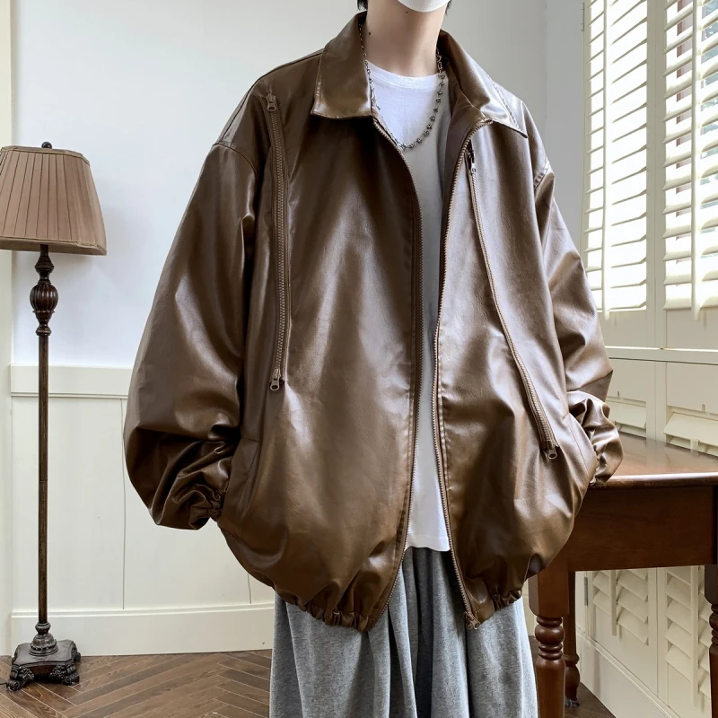 

Куртка мужская кожаная на молнии, Осень-зима, 2023