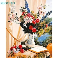 sdoyuno oil painting by numbers flowers handpainted kits on canvas desktop art diy pictures coloring by number home decoration