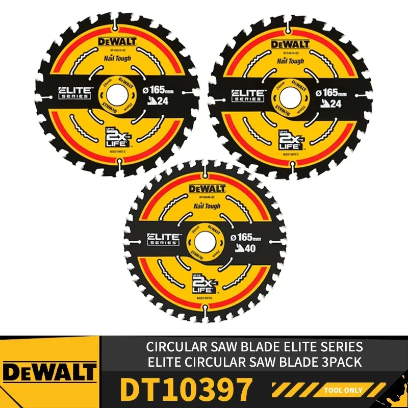 

DEWALT DT10397 165 мм ЦИКЛОВОЕ пильное лезвие ELITE SERIES: ELITE Полотно для циркулярной пилы 2x165 мм 24T 1x165MM 40T 3PACK Аксессуары для инструментов