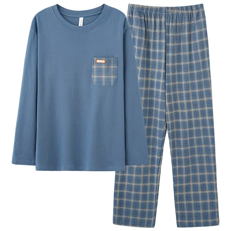 

Пижамный комплект Мужской Хлопковый, одежда для сна, клетчатая Пижама с надписью, штаны большого размера, домашняя одежда для осени, размеры 4XL
