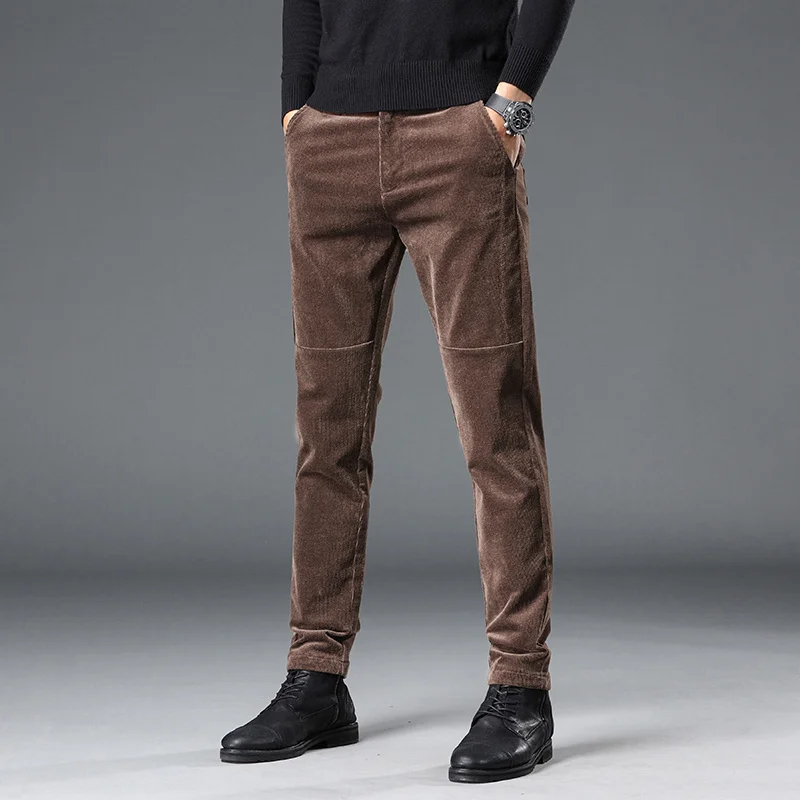 

Men's Trousers Autumn Winter Mens Brown Corduroy Pants Branded Casual Man Pants Stretch Zipper Fly Corduroy Pants Men