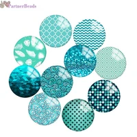 blue pattern round photo glass cabochon demo flat back making findings 20mm snap button n2861