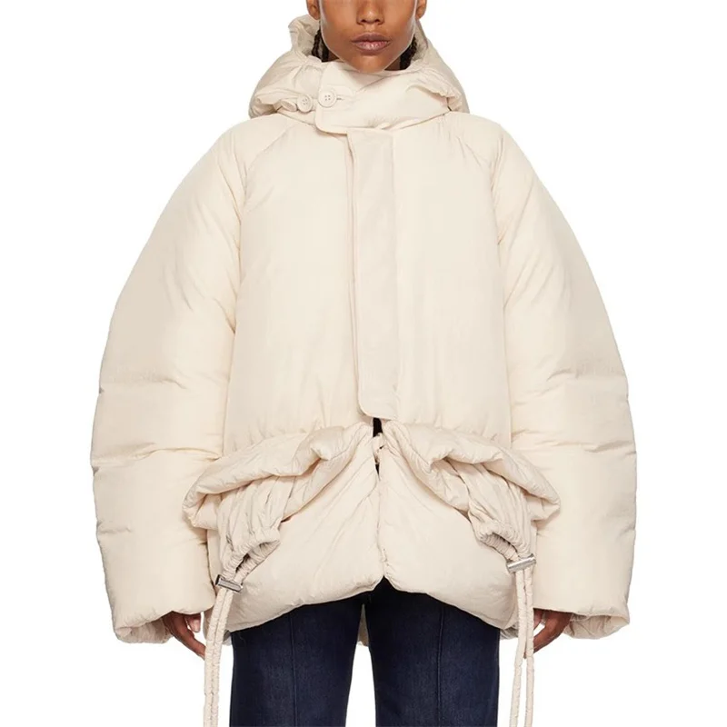 

Женская пуховая куртка на завязках, с длинным рукавом и капюшоном, y2k