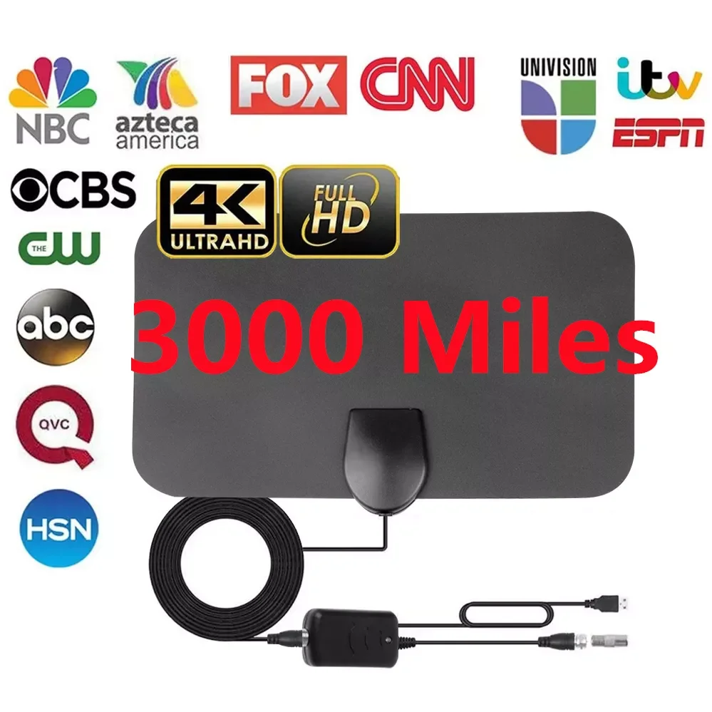 

20224K 8K 25dB High Gain HD TV DTV Box Digital TV Antenna 3000Mile Booster Active Indoor Aerial HD Flat Design For DVB-T2 TV Ant