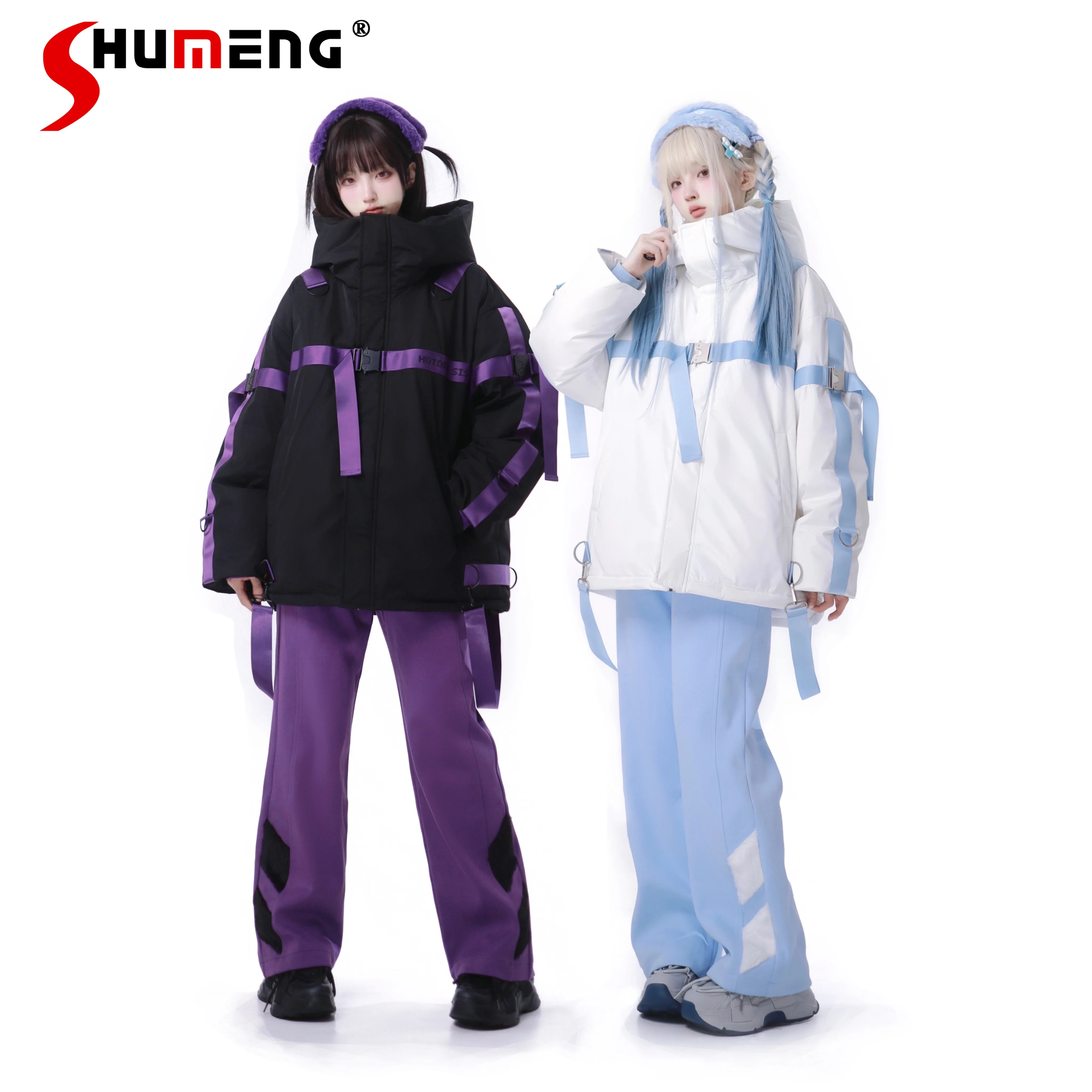 Японский Женский пуховик в стиле Мина цвета водной расцветки панк Свободное