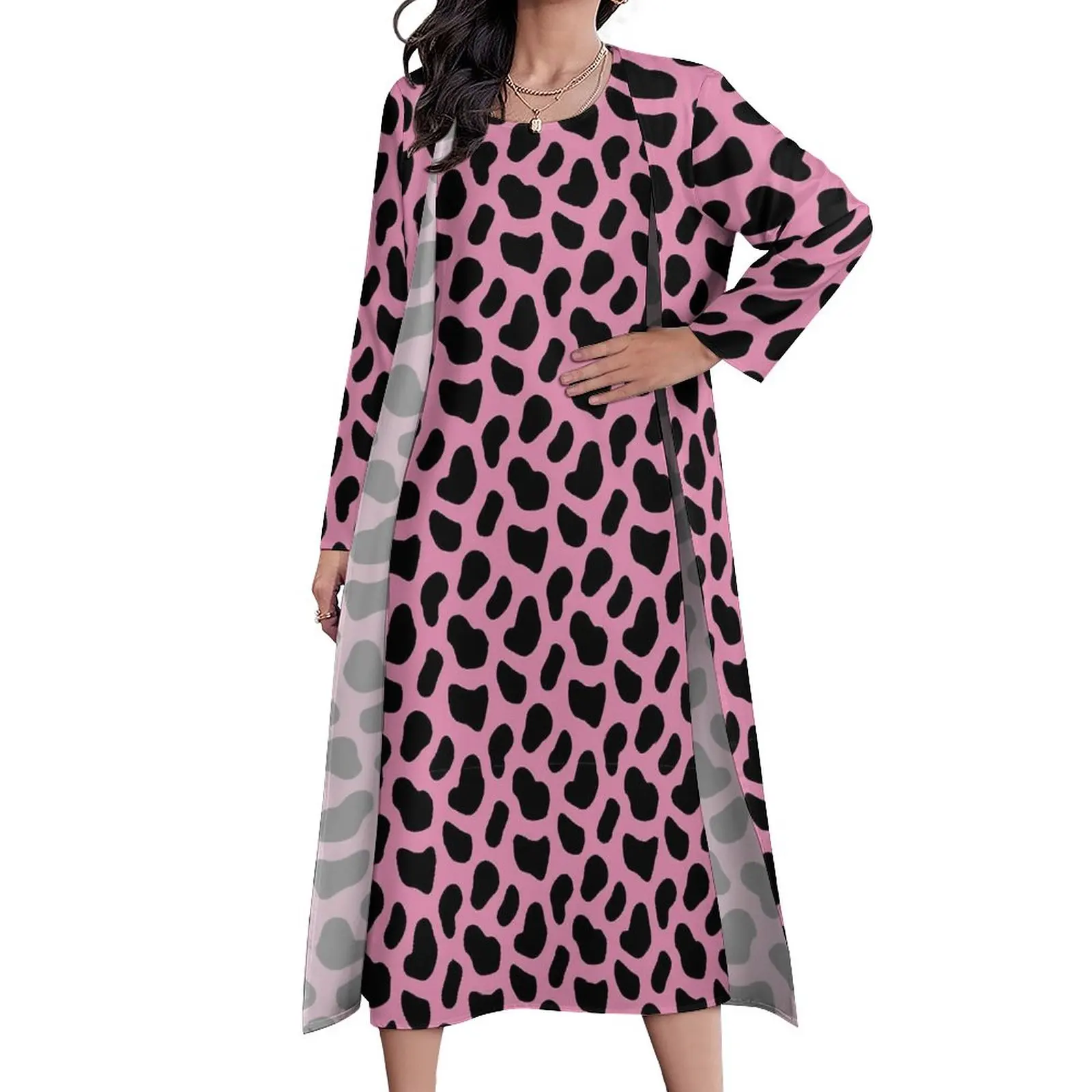 

Dalmatian Spots Dress Black And Pink Night Club Maxi Dress Aesthetic Casual Long Dresses Woman Two Piece Custom Oversize Vestido