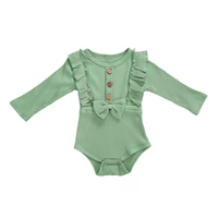 0 18m baby girls ruffle knitted solid long sleeve o neck bow knot baby toddler infant newborn romper jumpsuits for girls