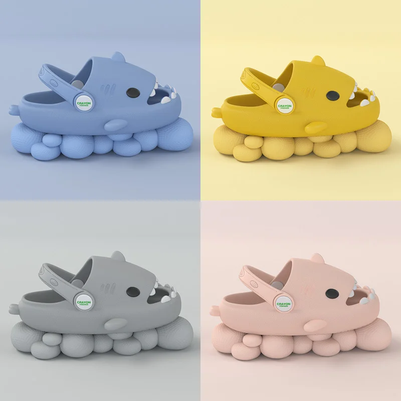 Summer Children Sandals Cute Shark Slippers Kids Shoes Cartoon Shark Slides Boys Girls Baby Thick Soft Sole Anti-Slip Slippers