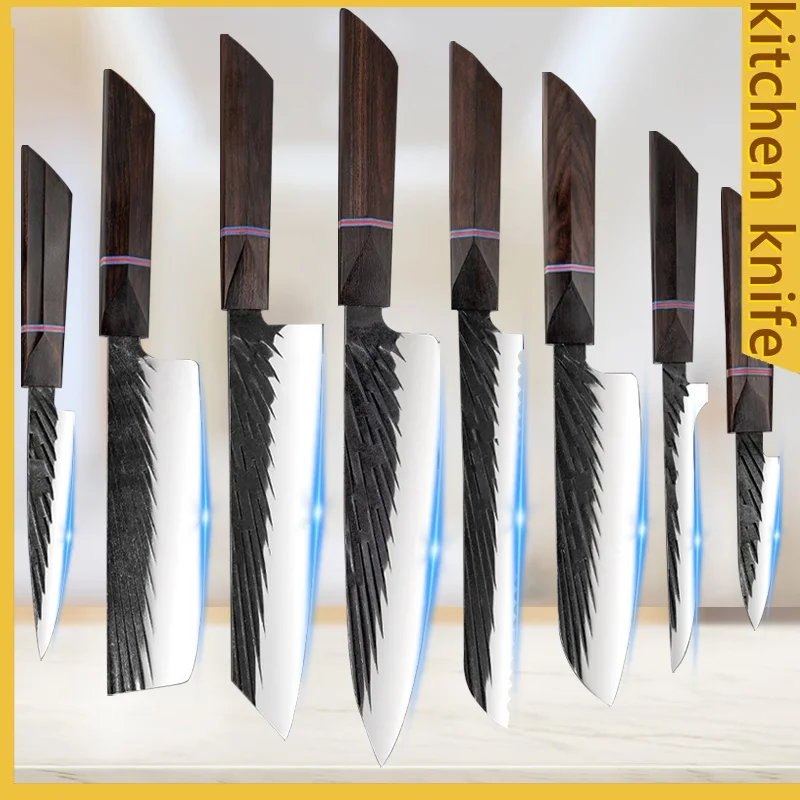 

8 шт. кухонные ножи ручной работы кованый японский острый шеф-нож Фруктовый нож сантоку универсальный нож для чистки овощей нож для хлеба но...