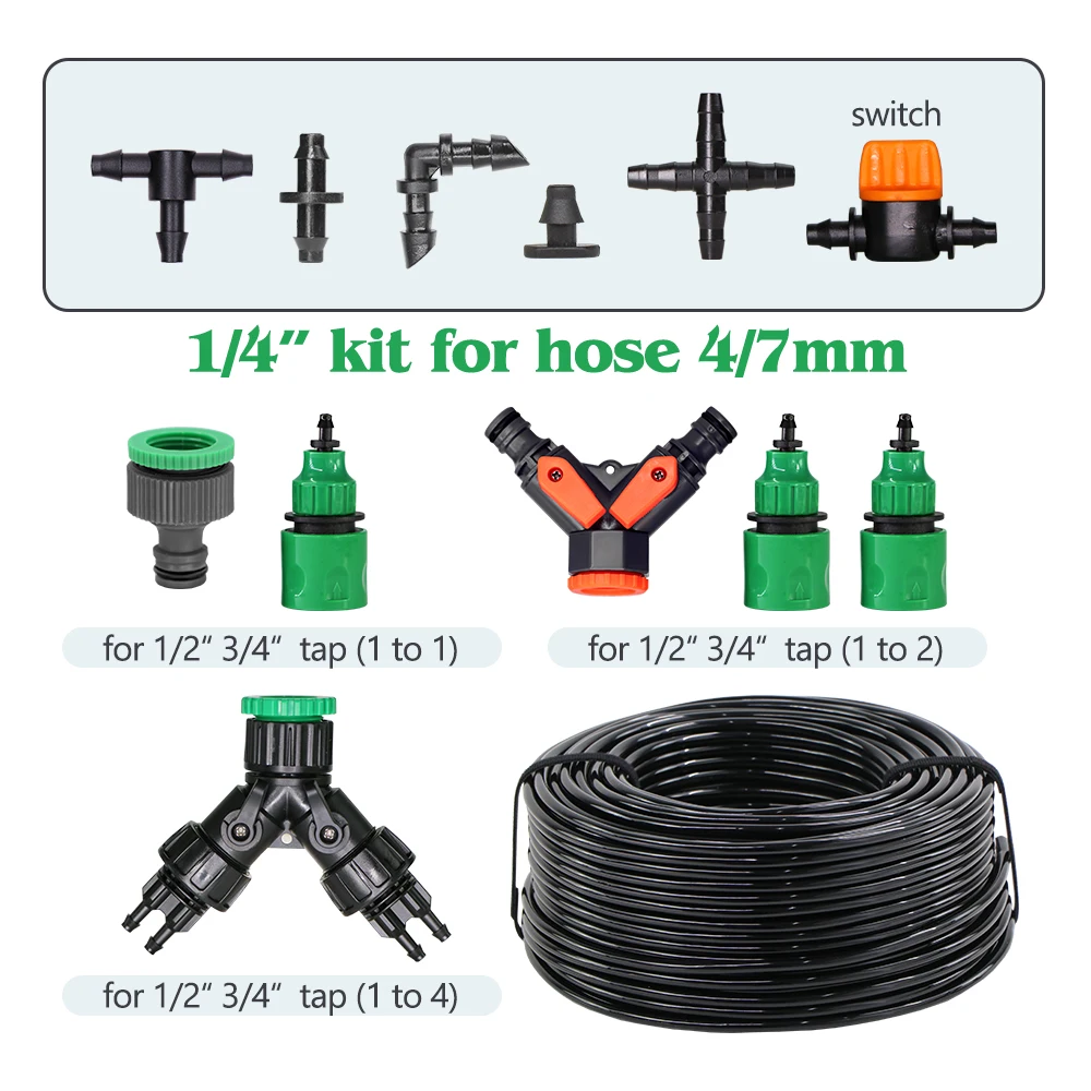 Садовый Шланг 1/4 Дюйма С Регулируемой Насадкой 13 См Для Цветов Теплиц Овощей