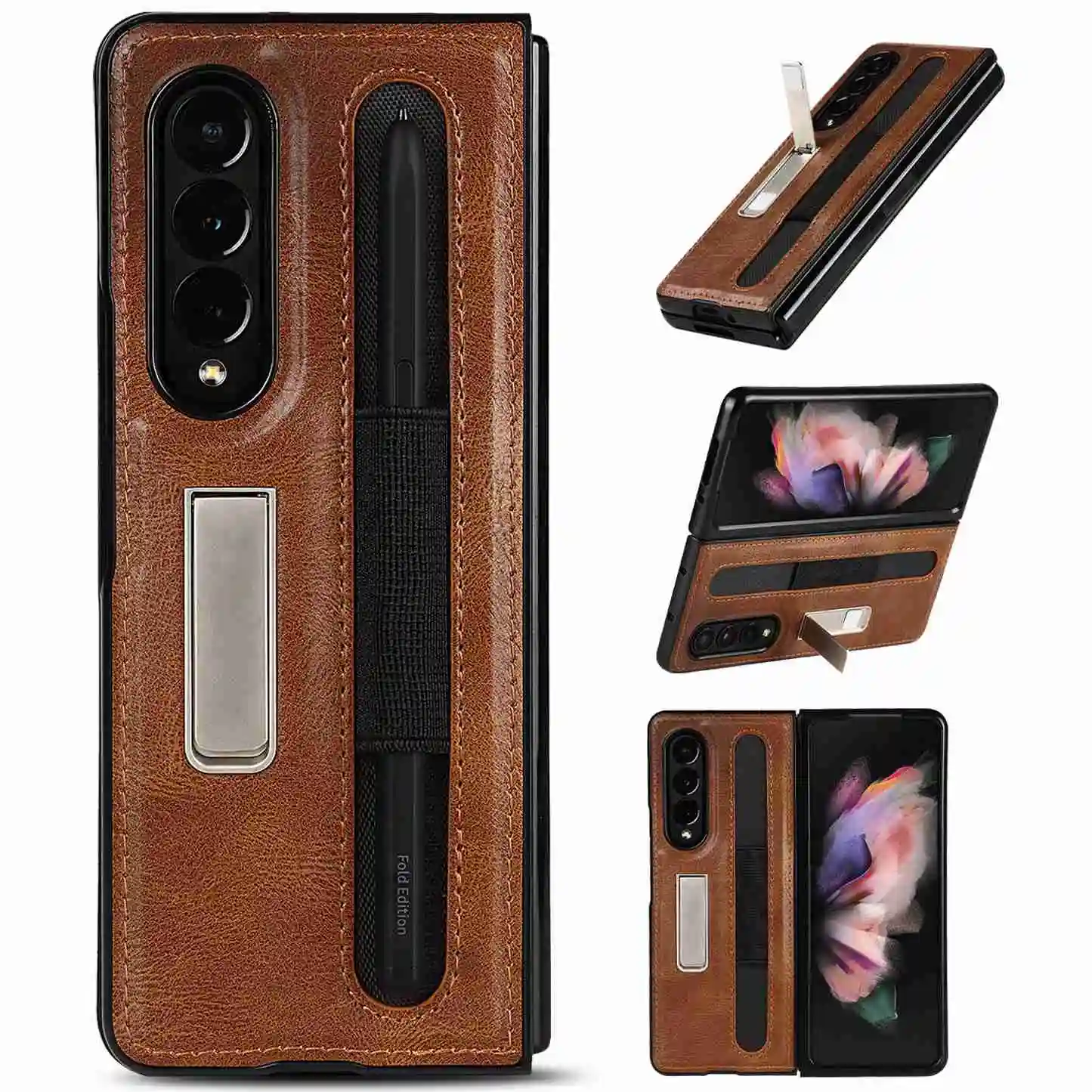 

for Samsung Galaxy z Fold3 Case with s Pen Holder Leather Cover for Galaxy z Fold 3 5g Case with Pen Slot Magnetic Stand Cover