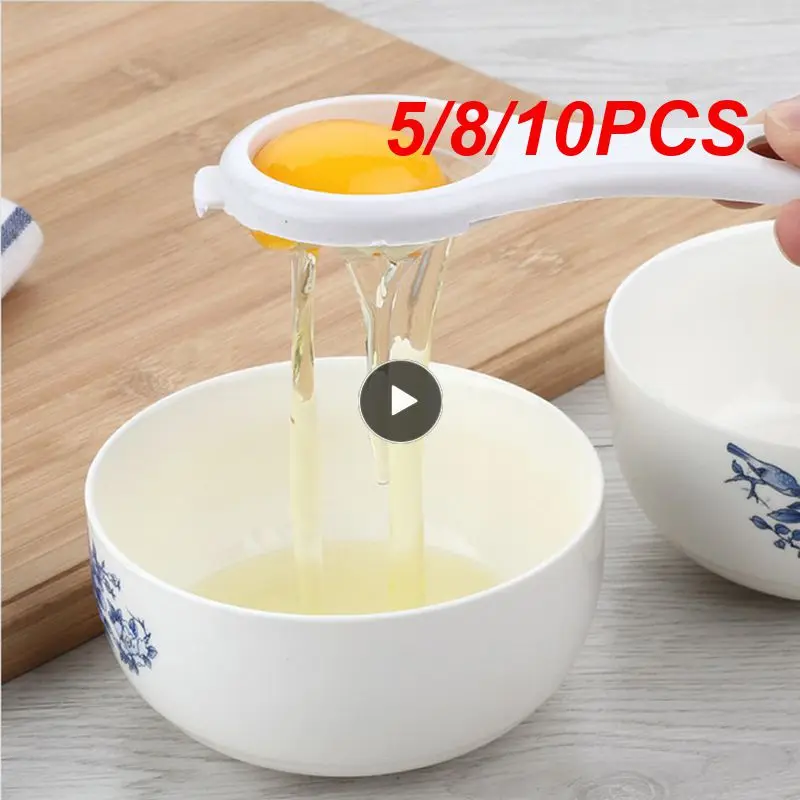 

5/8/10PCS White Egg Spoon Kitchen Baking Eggs Tool Household With Silicone Holder Separates Sieve Kitchen Accessories Mini