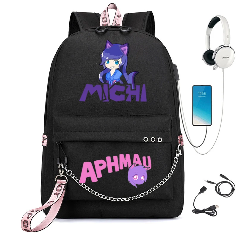 Рюкзак Aphmau школьная сумка с зарядкой через USB водонепроницаемый студенческий