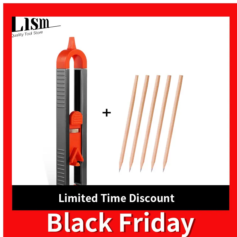 

Woodworking Edge Corner Measuring Duplicator, Profile Scribing Ruler Contour Gauge with Lock and 5 PCS Pencil, Carpenter Tool