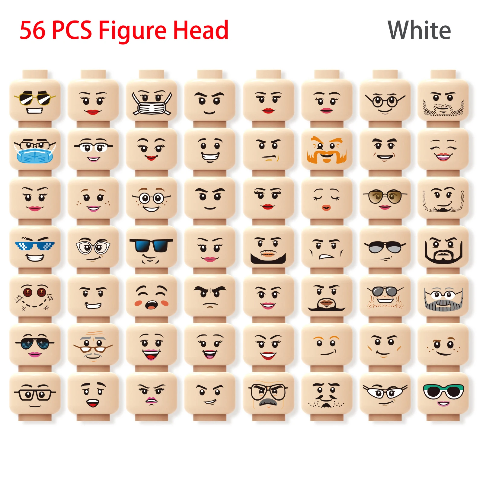 

56pcs/lot Face Head Set MOC Accessories Parts Figures Building Blocks Dolls Face Bricks for Children Kids Creative Toys for Boys