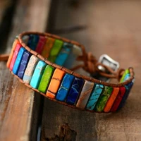 bohemian handmade woven wrap bracelets with natural tube beads stones men women statement jewelry