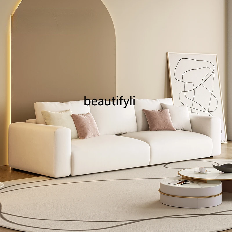 

yj Italian Minimalist Leather Sofa First Layer Cowhide Living Room Nordic Minimalist Modern Entry Lux Style