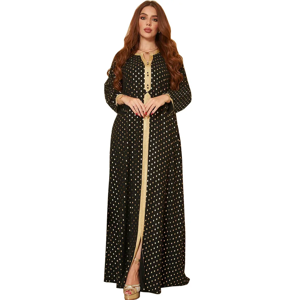 Middle East Fashion Abayas for Women Long Sleeves Loose Gilding Muslim Gown Arabic Evening Dress Caftan Marocain Femme