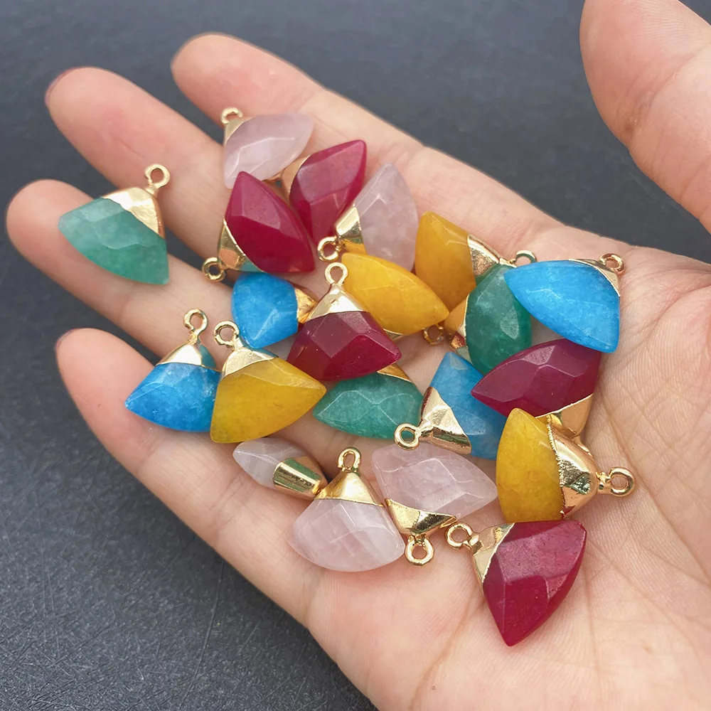 

2pcs Fan Shape Natural Stone Pendant Fashion Crystal Pendant for DIY Jewelry Making Charm Women Necklace Earrings Size 17x18mm