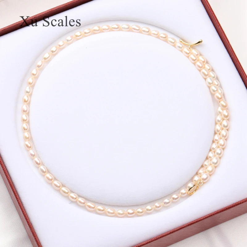 

Pure Natural Freshwater Rice-shaped Pearl Necklace Sweater Chain 5-6mm A Variety of Wearing Methods Can Be Hung Pendant Jewelry