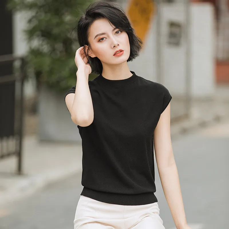 

Женская однотонная Трикотажная футболка с коротким рукавом, с круглым вырезом