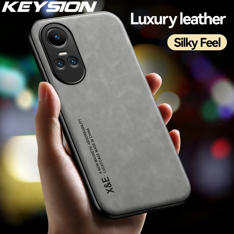 KEYSION Luxury Leather Case for OPPO Reno 10 Pro 5G Soft Silicone+PC Shockproof Phone Back Cover for OPPO Reno10 Pro+ 5G