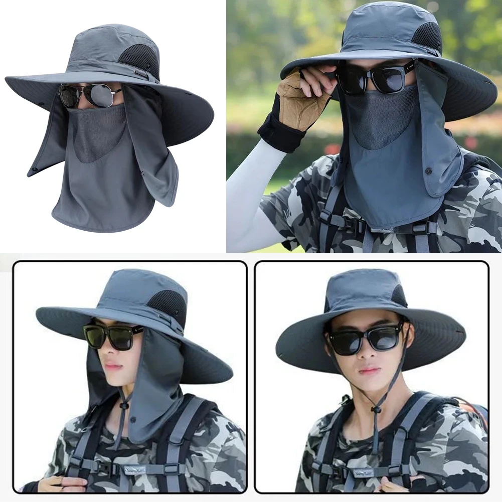 

Summer Quick-drying Boonie Men Women Hat Outdoor Face Mask Wide Brim Bucket Hat Sun Protection Wide Brim Cap for Fishing Hunting