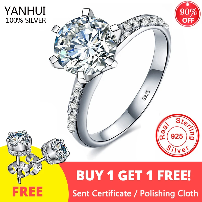 

Free Sent Certificate Luxury Tibetan Silver S925 Ring Topaz 2.0ct Zirconia Diamond Rings Bride Wedding Band Fashion Jewelry Gift