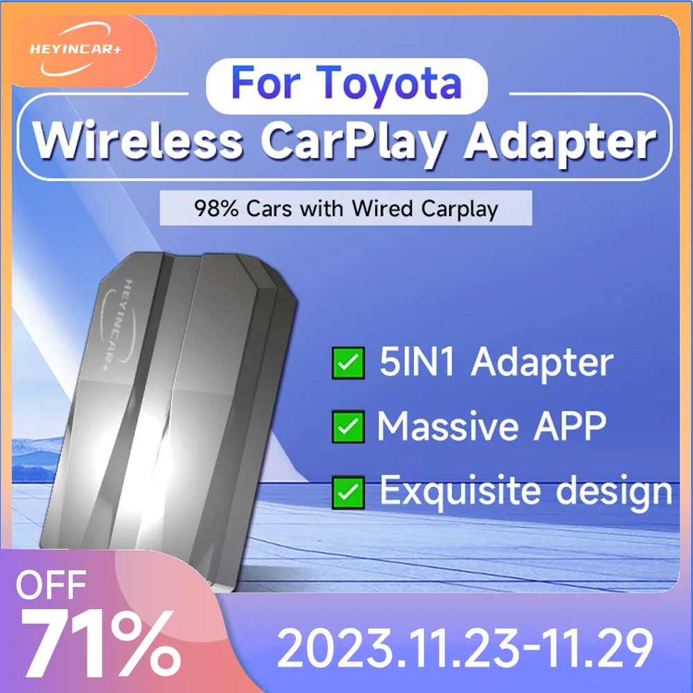 

2023 HEYINCAR 5IN1 Wired to Wireless CarPlay Android Auto Adapter For Toyota RAV4 Camry Corolla Crown Highlander Tacoma Yaris H1