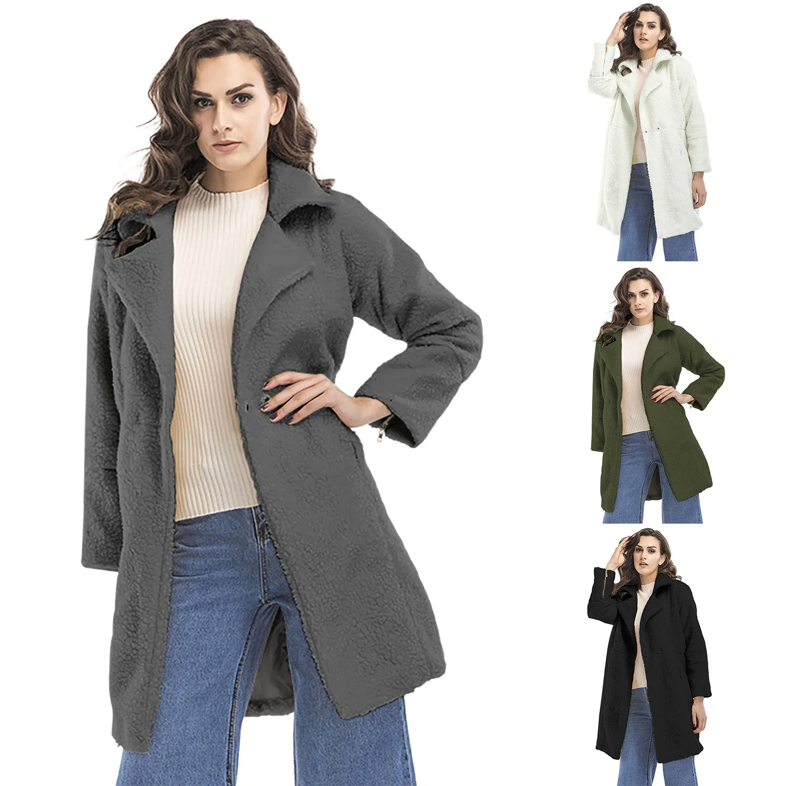 

Wallet Women Winter Coats For Womens Fleece Jacket Long Sleeve Cardigan Sweatshirts Open Front Lapel Winter Coats for Dresses